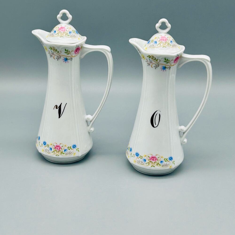 Chodziez Made in Poland Oil and Vinegar Floral Porcelain Cruet Set